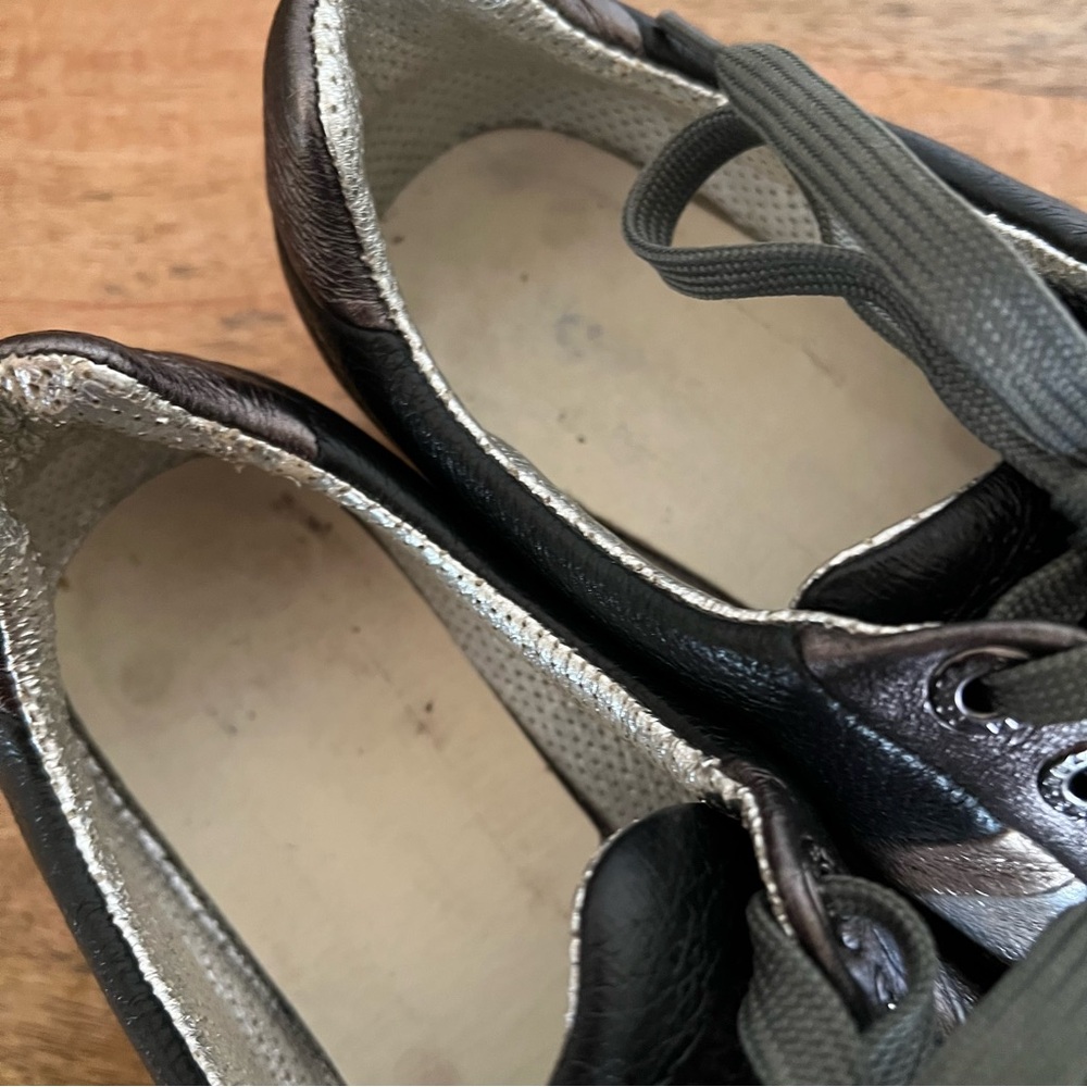 Dolce & Gabbana Metallic Black/Grey Leather Striped Lace Up Sneakers Size 8.5 - Picture 13 of 16